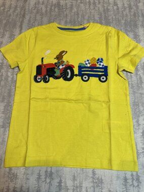 NWOT Mini Boden Yellow Bunny Tractor Applique Tee 5-6Y